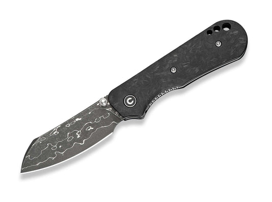 Briceag Crabby Damascus Shredded CF CIVIVI- Lama Damasc, Maner Fibra Carbon