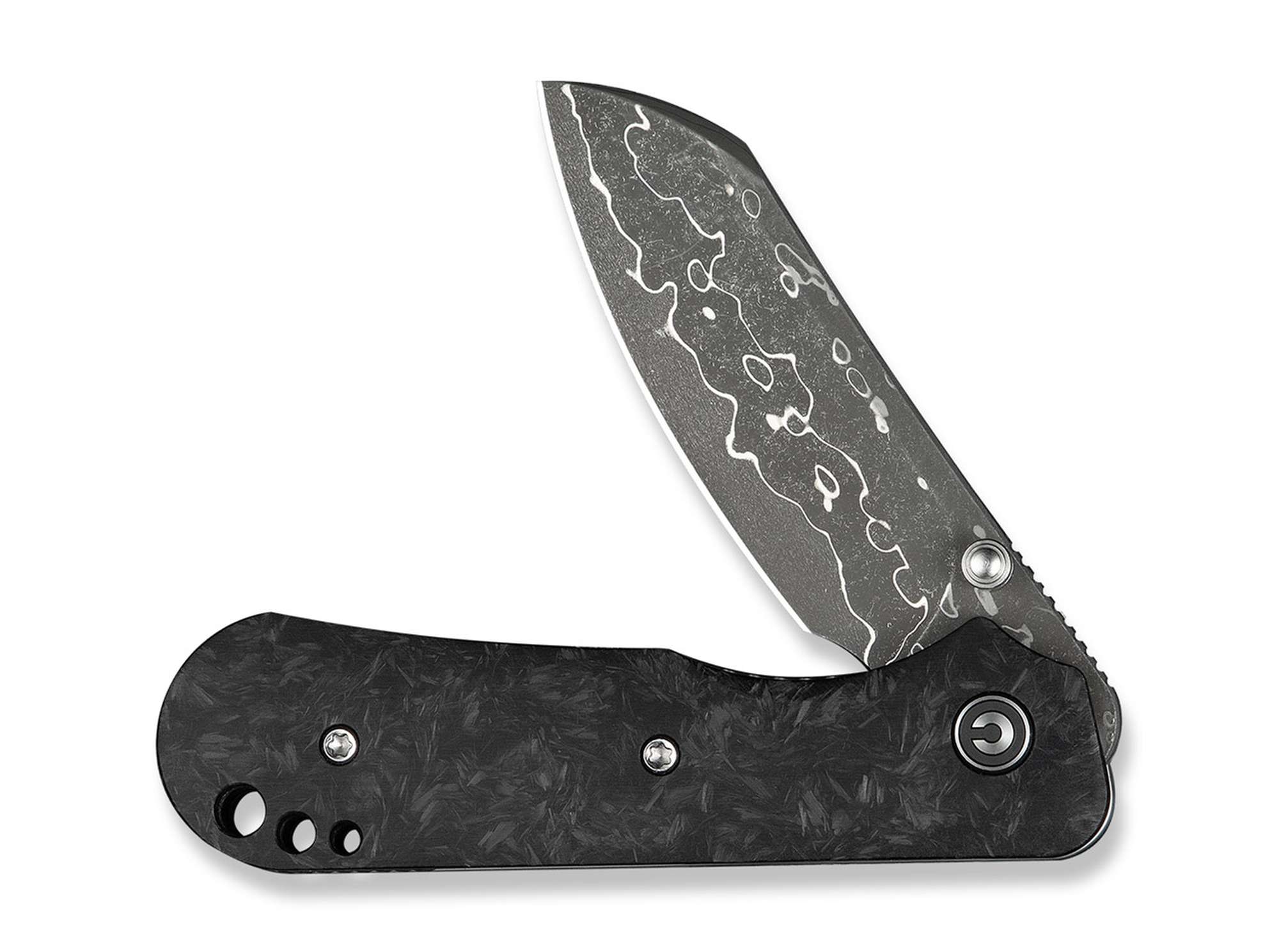 Briceag Crabby Damascus Shredded CF CIVIVI- Lama Damasc, Maner Fibra Carbon