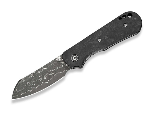 Briceag Crabby Damascus Shredded CF CIVIVI- Lama Damasc, Maner Fibra Carbon