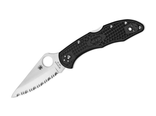 Briceag Delica 4 Lightweight Black Serrated Spyderco- Utilizare EDC, Clip Reversibil