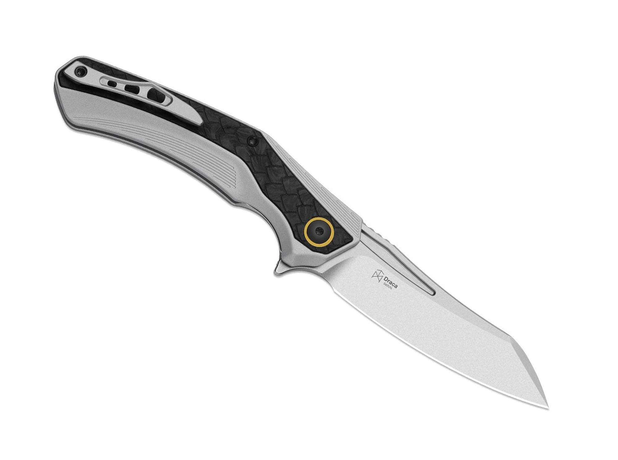 Briceag Draca S45VN Aluminum CF Kizer- Otel S45VN, Maner Aluminiu CF