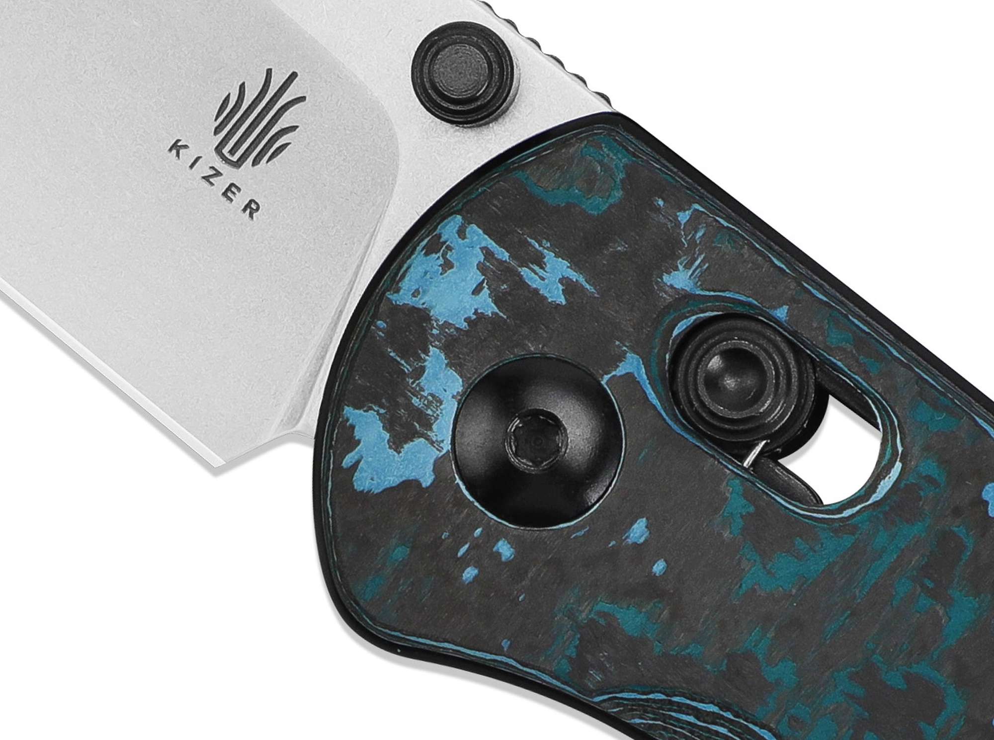 Briceag Drop Bear CF Blue Kizer- Lama Elmax, Maner Carbon Albastru