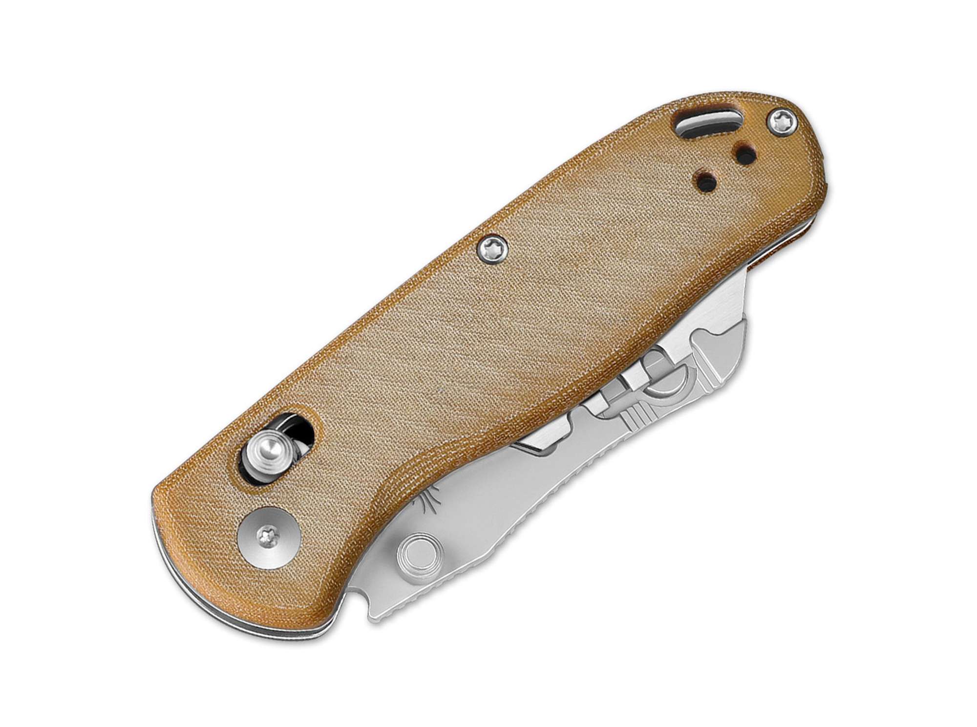 Briceag Drop Bear Utility Brown Micarta Kizer- Lama Trapezoidală Înlocuibilă, Mâner Micarta