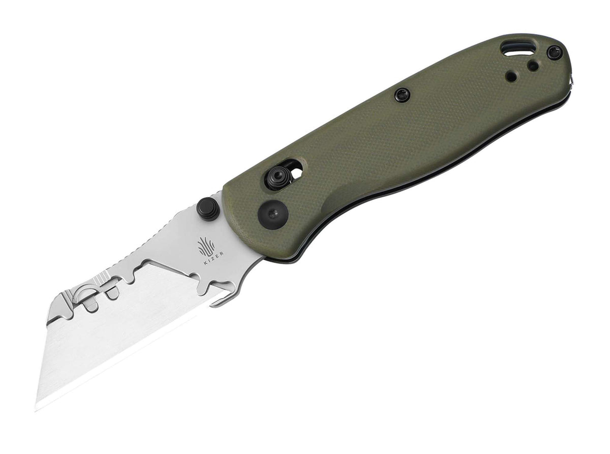 Briceag Drop Bear Utility Olive Green G10 Kizer- Maner G10 Verde, Lama Trapezoidala