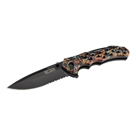 Briceag Einhandmesser Camo/Negru CJH - Oțel 420, Sistem Linerlock