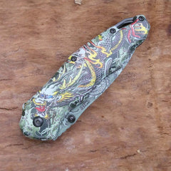 Briceag Einhandmesser Drache CJH - Oțel 420, Mâner Aluminiu Imprimat