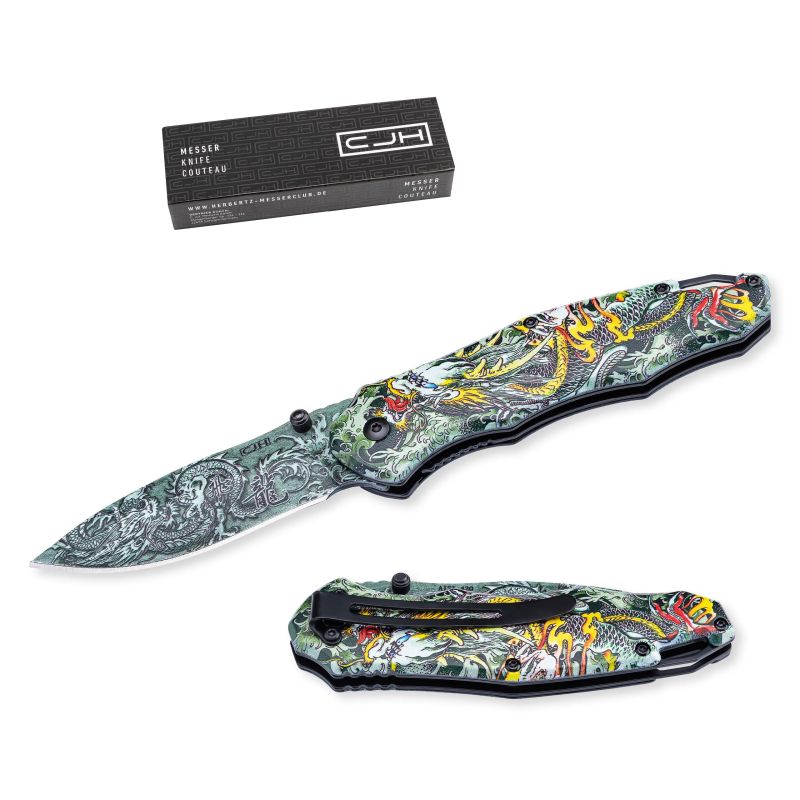 Briceag Einhandmesser Drache CJH - Oțel 420, Mâner Aluminiu Imprimat
