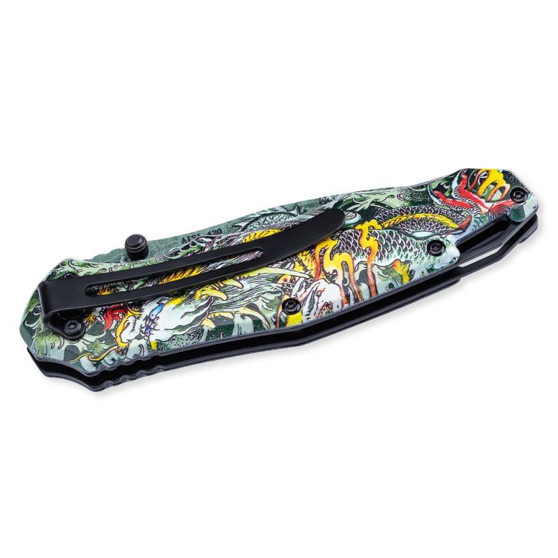 Briceag Einhandmesser Drache CJH - Oțel 420, Mâner Aluminiu Imprimat