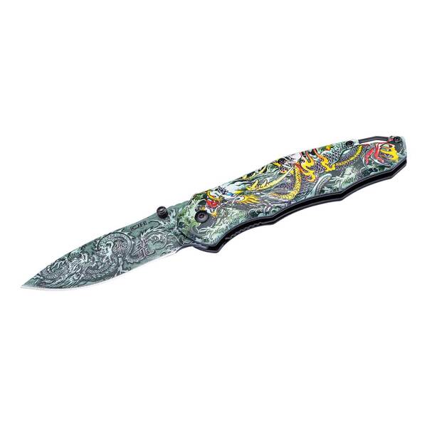 Briceag Einhandmesser Drache CJH - Oțel 420, Mâner Aluminiu Imprimat