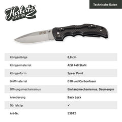 Briceag Einhandmesser G10/Carbon Negru Herbertz Selektion - Oțel 440A, Backlock