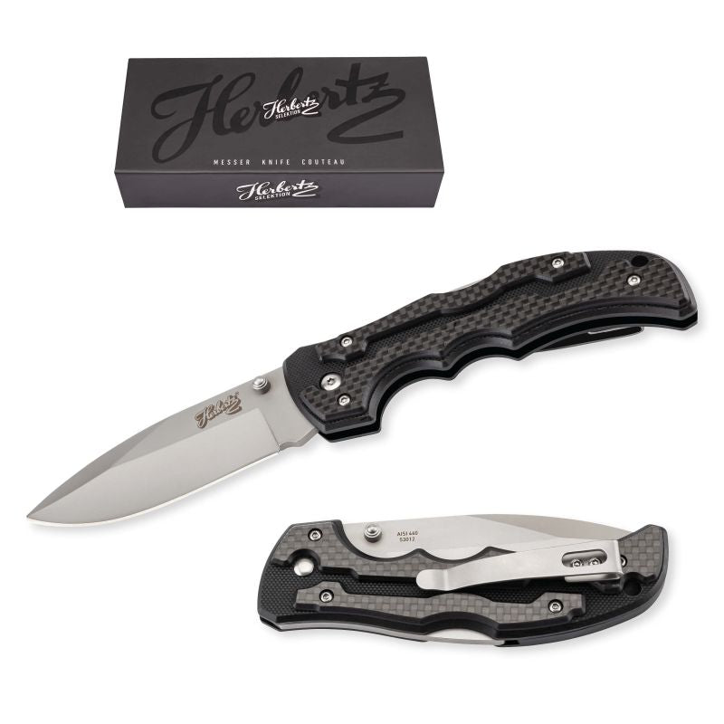 Briceag Einhandmesser G10/Carbon Negru Herbertz Selektion - Oțel 440A, Backlock