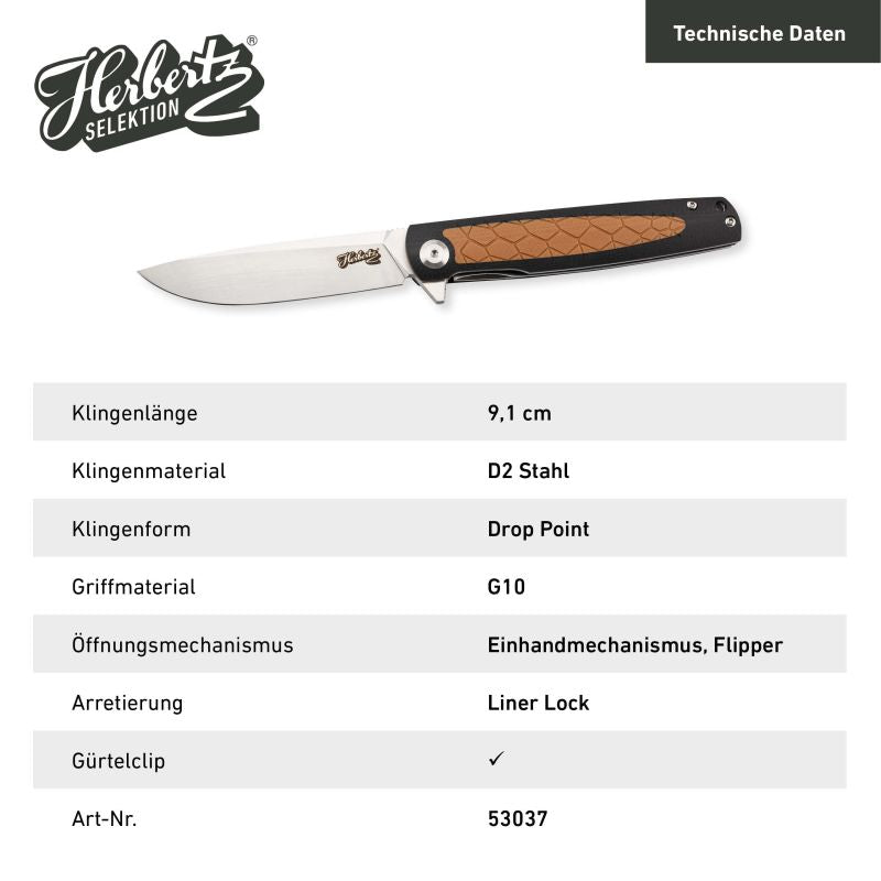 Briceag Einhandmesser Herbertz Selektion - Oțel D2, Linerlock, G-10