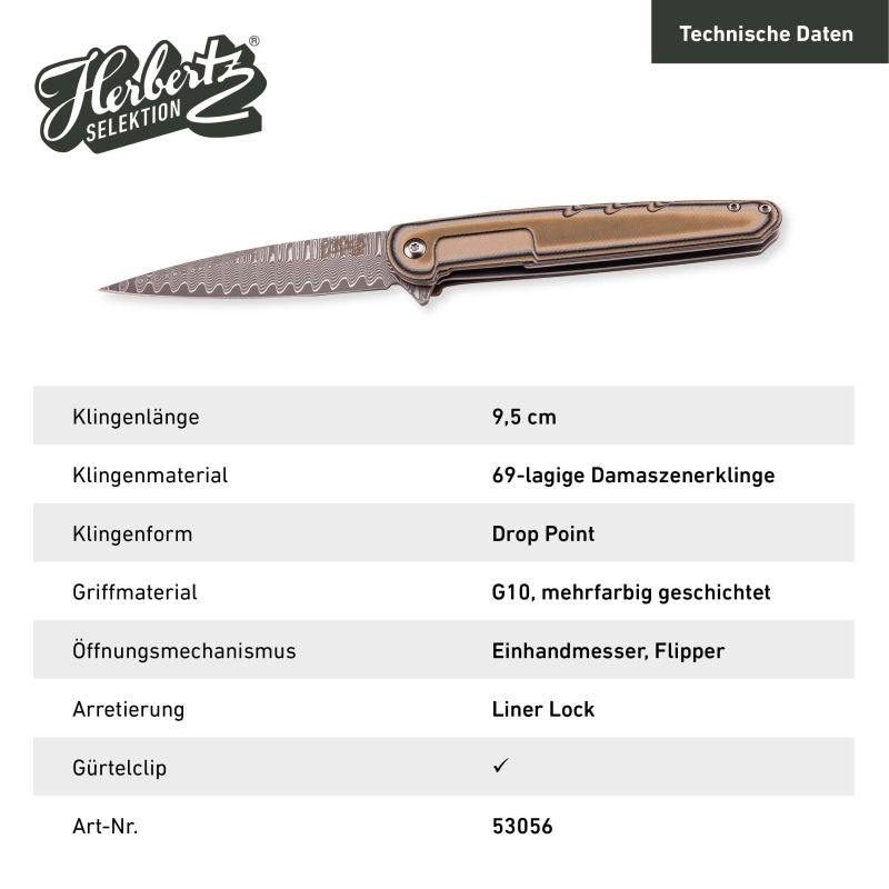 Briceag Einhandmesser Maro Herbertz Selektion - Damasc, Linerlock G-10