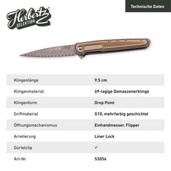 Briceag Einhandmesser Maro Herbertz Selektion - Damasc, Linerlock G-10