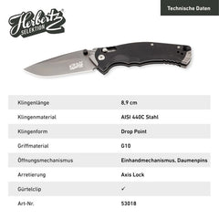 Briceag Einhandmesser Negru Herbertz Selektion - 440C, Mâner G10