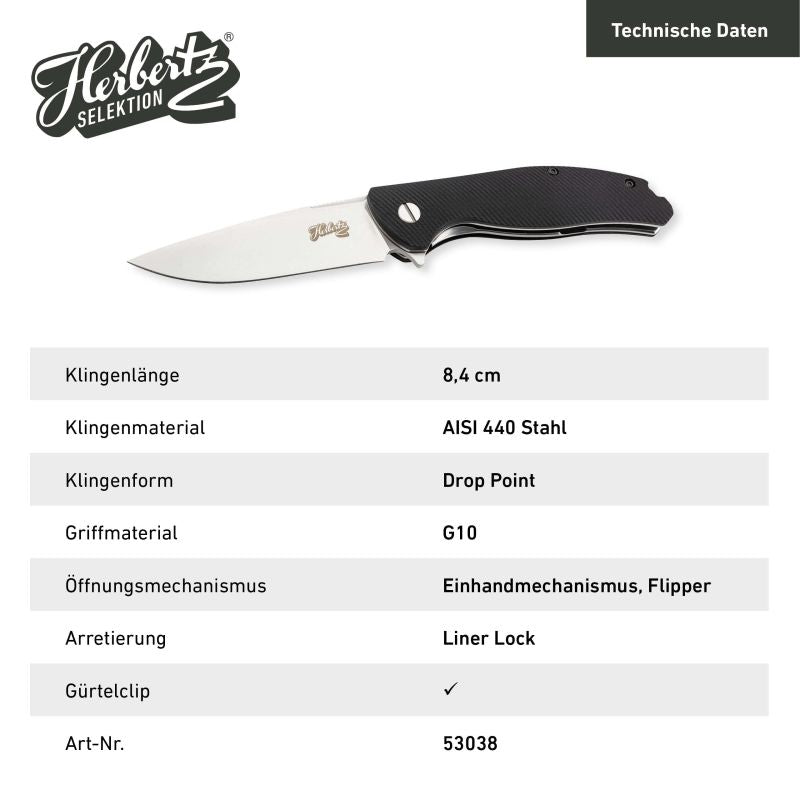 Briceag Einhandmesser Negru Herbertz Selektion - Oțel 440A, Linerlock