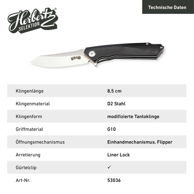 Briceag Einhandmesser Negru Herbertz Selektion - Oțel D2, Linerlock