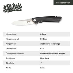 Briceag Einhandmesser Negru Herbertz Selektion - Oțel D2, Linerlock