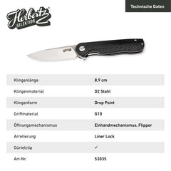 Briceag Einhandmesser Negru Herbertz Selektion - Oțel D2, Linerlock, G10