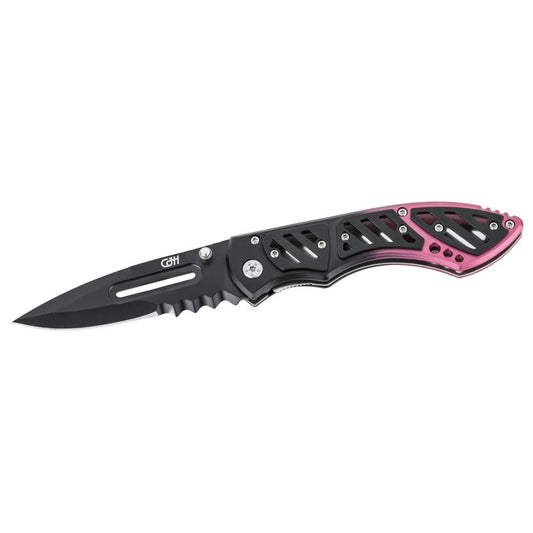 Briceag Einhandmesser Negru/Roșu CJH - Oțel 420, Linerlock, Mâner Aluminiu