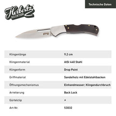 Briceag Einhandmesser Sandelholz Herbertz Selektion - Oțel 440 A, Backlock