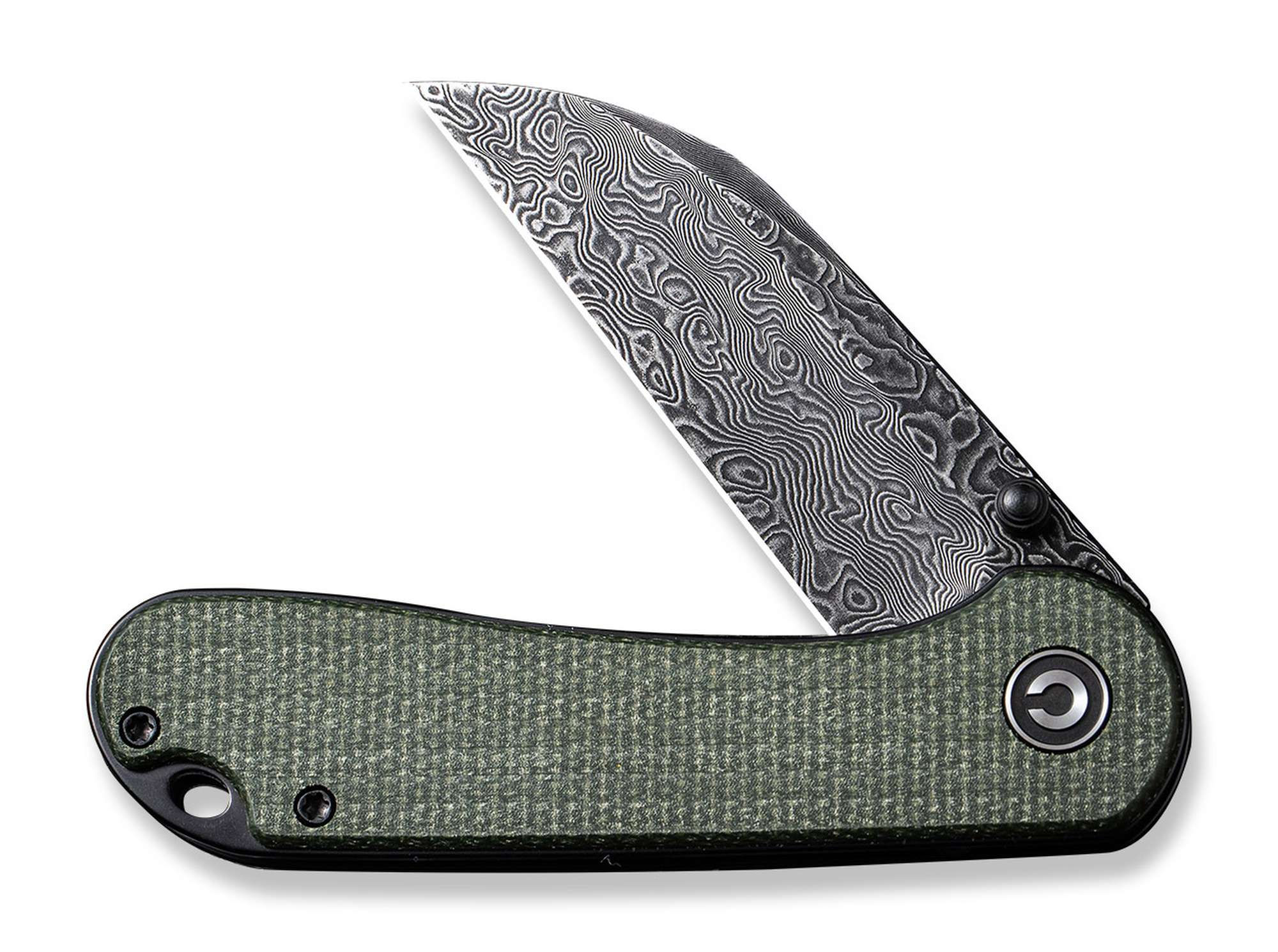 Briceag Elementum Micarta Green Damascus CIVIVI- Maner Micarta Verde, Lama Damascus