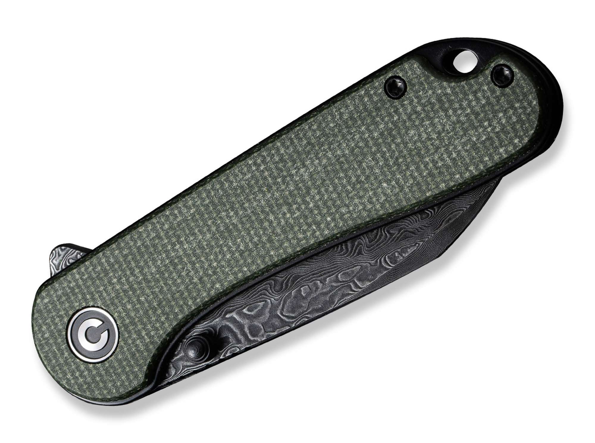 Briceag Elementum Micarta Green Damascus CIVIVI- Maner Micarta Verde, Lama Damascus