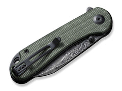 Briceag Elementum Micarta Green Damascus CIVIVI- Maner Micarta Verde, Lama Damascus