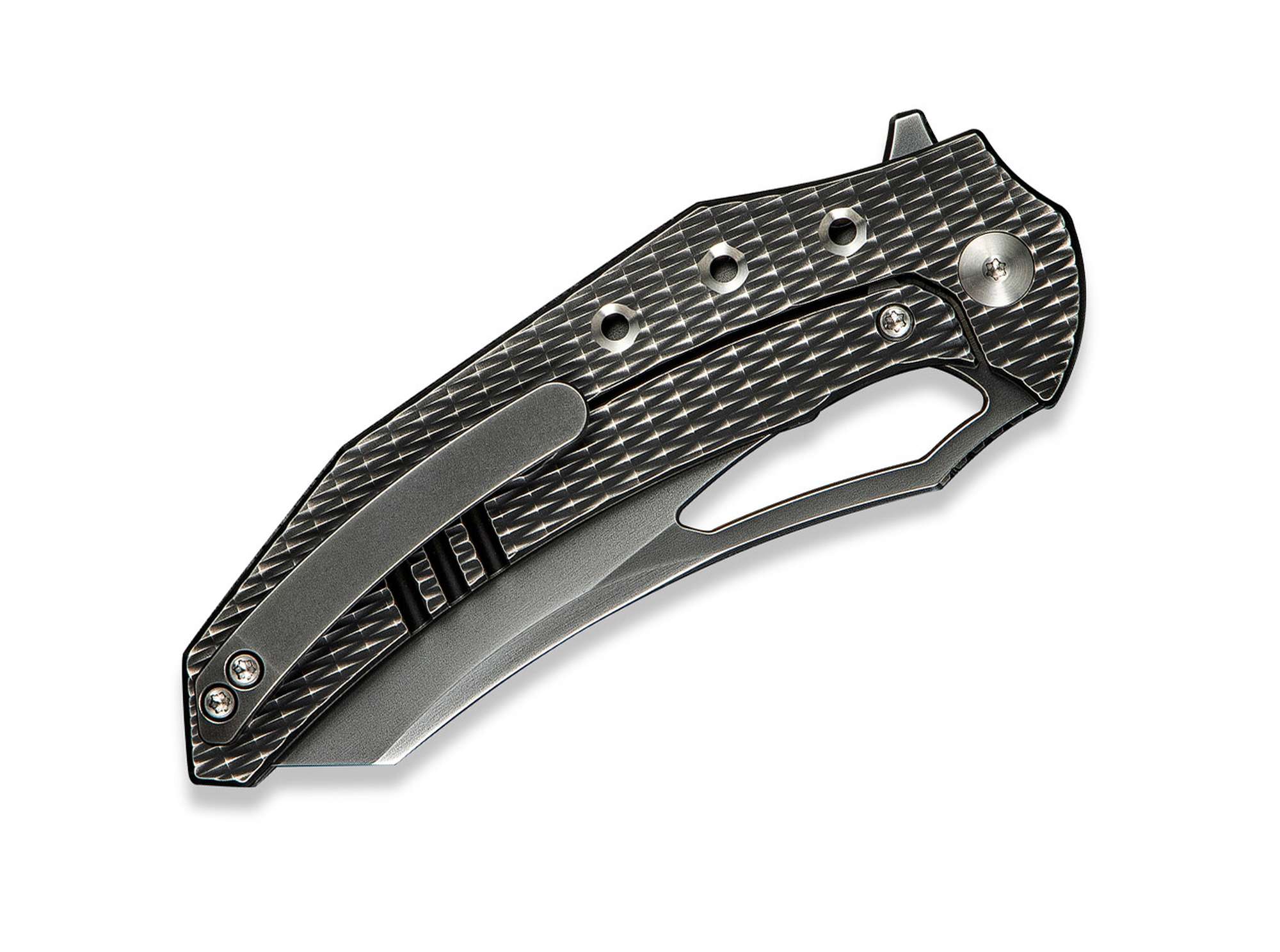 Briceag Epaulette M390 Diamond Paterned Polished Gray WE Knife- Lama M390, Maner Titan