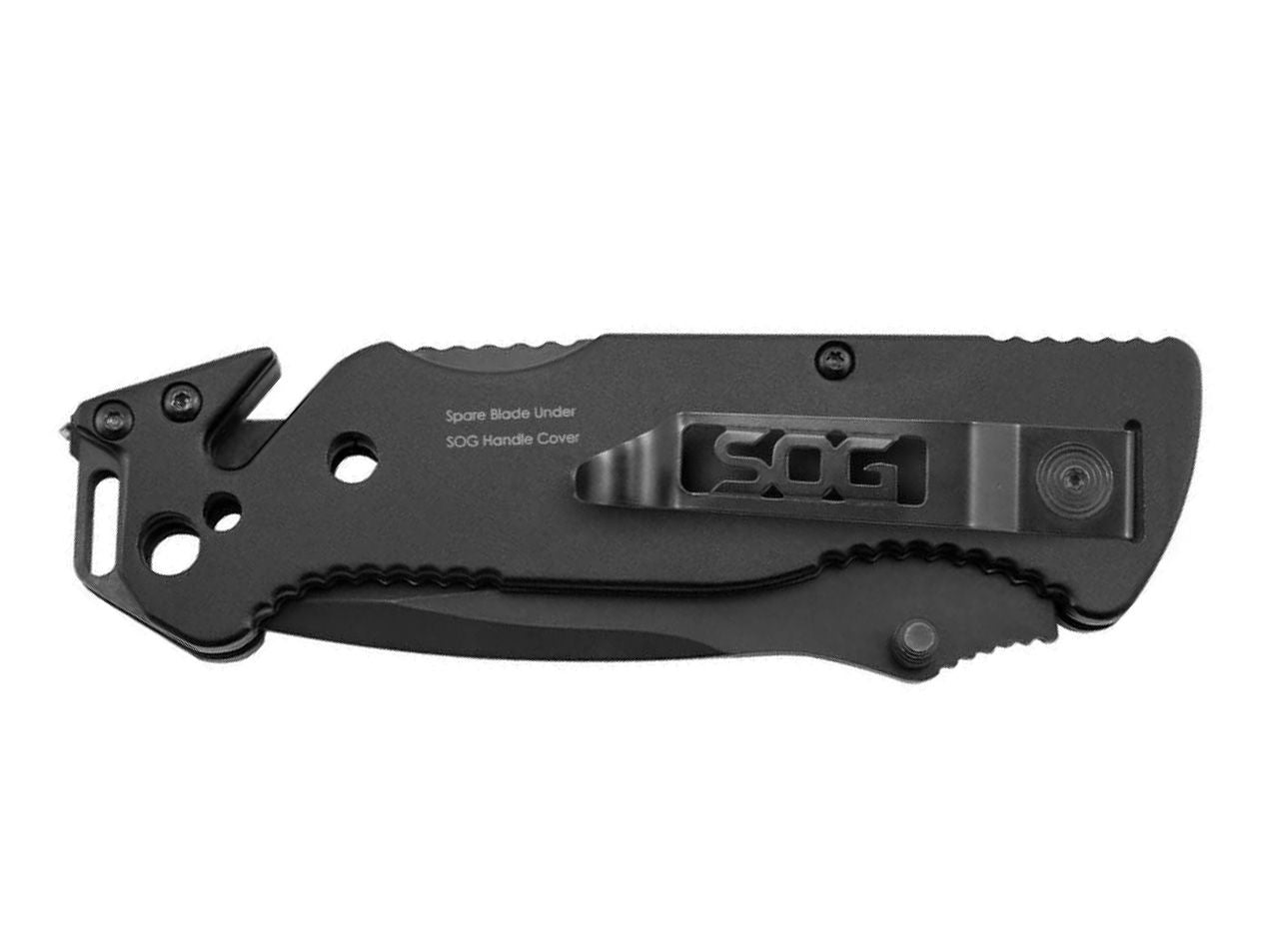 Briceag Escape Black SOG- Spargator geamuri, Cutter curele