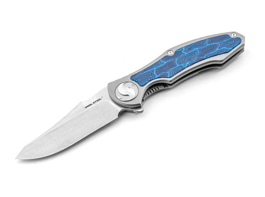 Briceag Exorcist S35VN Ti Blue Damascus G10 One Scale Real Steel- EDC, Flipper