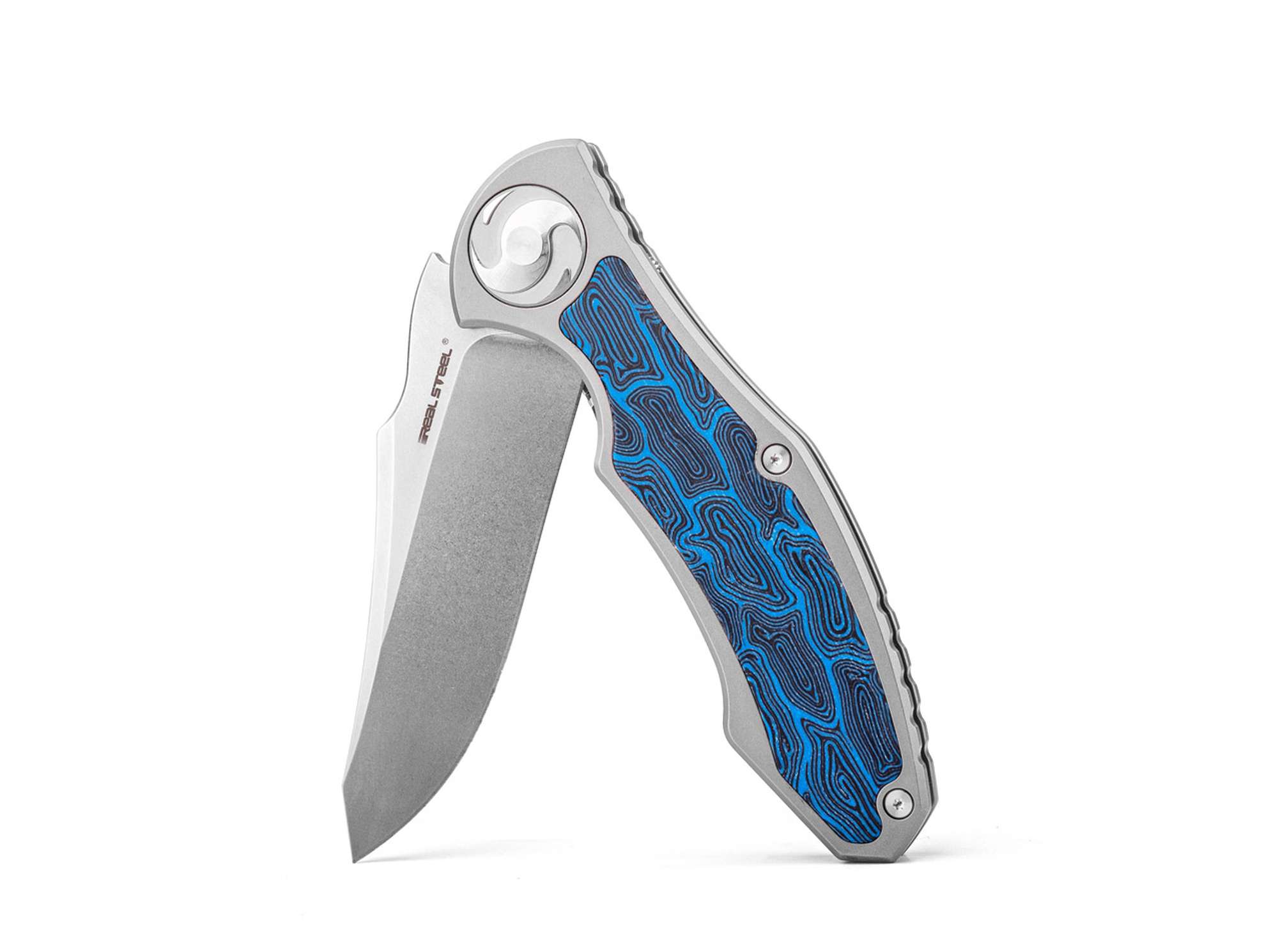Briceag Exorcist S35VN Ti Blue Damascus G10 One Scale Real Steel- EDC, Flipper