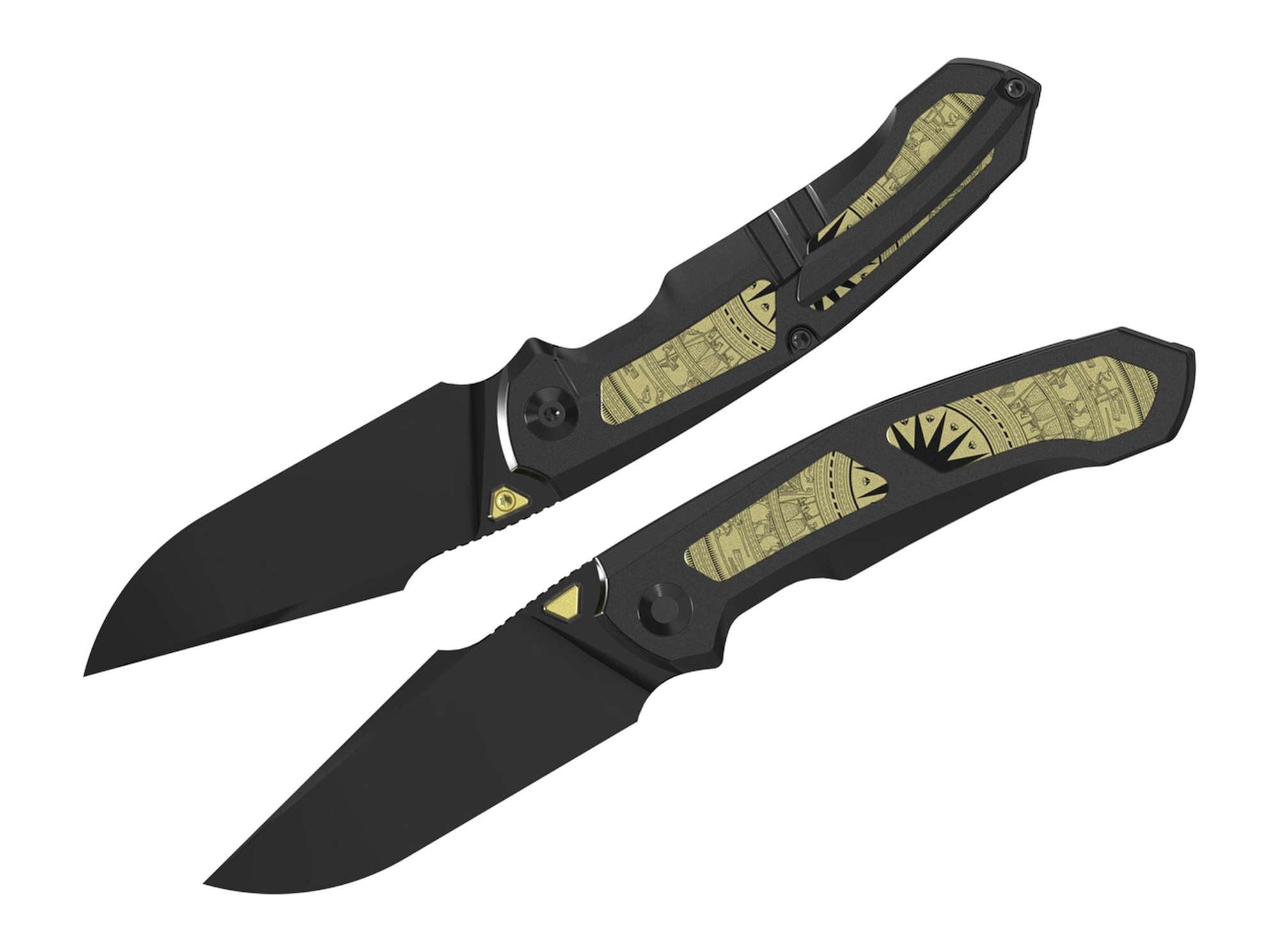 Briceag Feweed XL S90V Black & Gold Ti & Aluminum DLC Kizer- Lama S90V, EDC