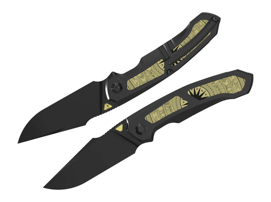 Briceag Feweed XL S90V Black & Gold Ti & Aluminum DLC Kizer- Lama S90V, EDC