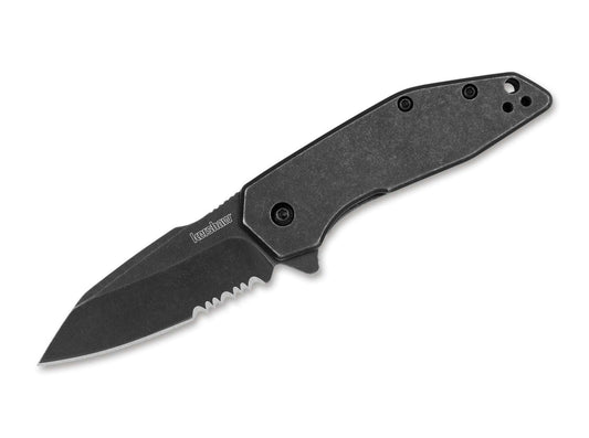 Briceag Gravel Serrated All Black Kershaw- Lama Parțial Serrată, Mecanism Asistat