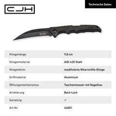 Briceag Herbertz CJH Taschenmesser Negru CJH - Oțel 420, Mâner Aluminiu, Backlock