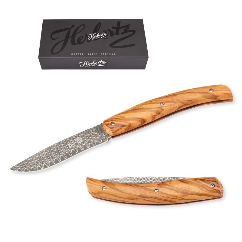 Briceag Herbertz Selektion Taschenmesser - Damasc, Mâner Olivenholz, Slipjoint