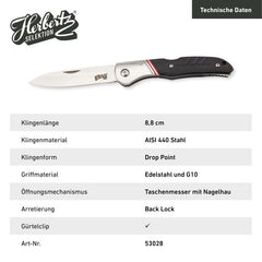 Briceag Herbertz Selektion Taschenmesser Negru - Oțel 440 A, Backlock