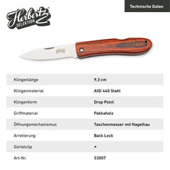Briceag Herbertz Selektion Taschenmesser - Oțel 440A, Mâner Pakkaholz, Backlock