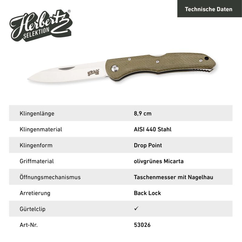 Briceag Herbertz Selektion Taschenmesser Verde - Oțel 440 A, Backlock