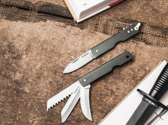 Briceag History Knife & Tool Japanese Army Pen Knife Saw & Hawkbill Boker- 3 Lame, Olive Drab