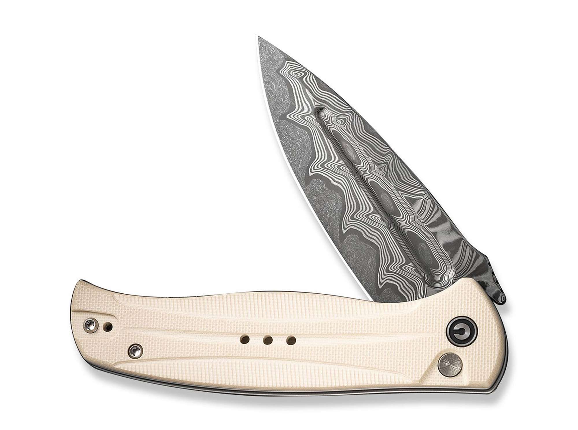 Briceag Incindie Damascus G10 Ivory CIVIVI- Lama Damasc, Sistem Button Lock