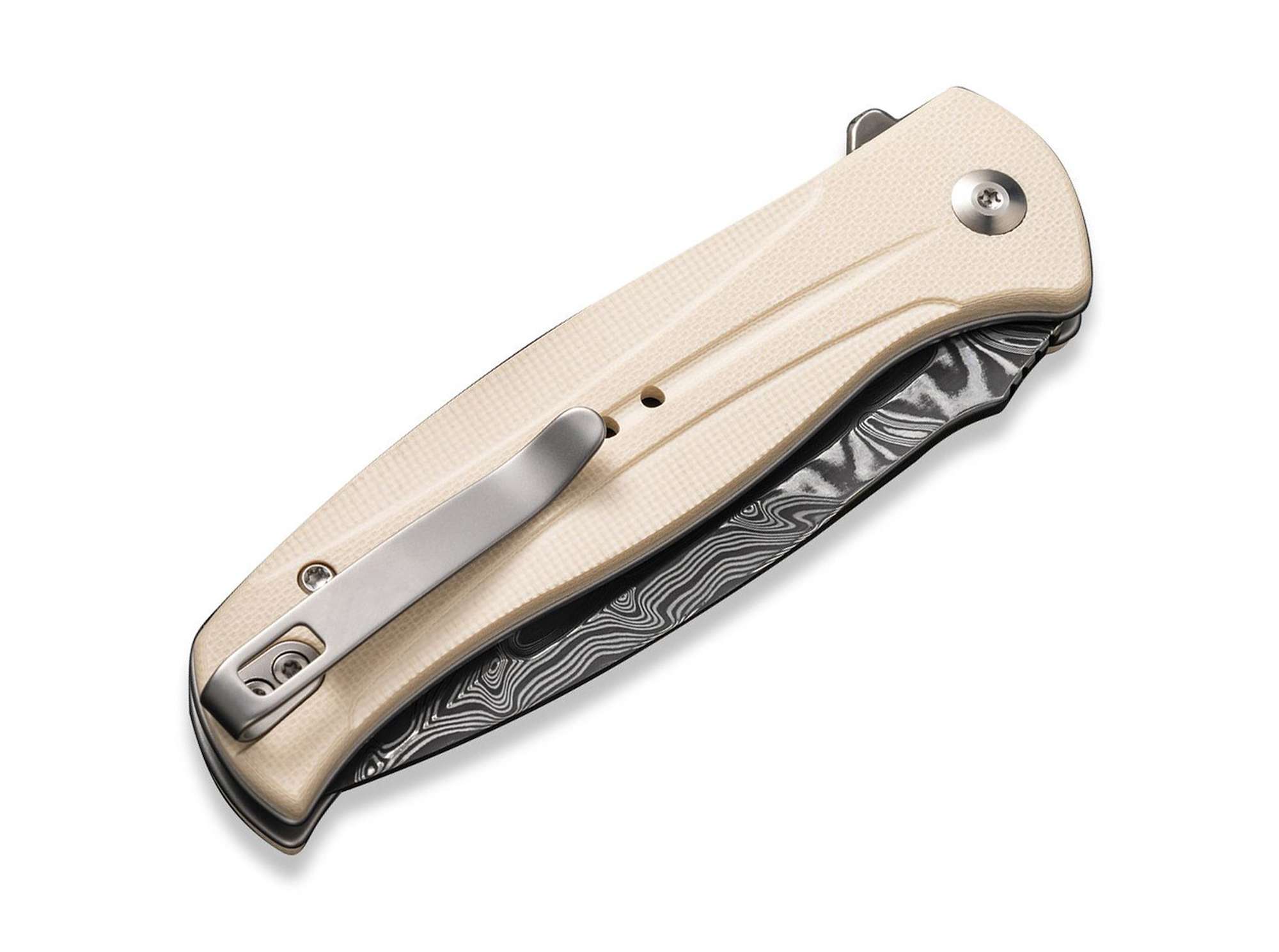 Briceag Incindie Damascus G10 Ivory CIVIVI- Lama Damasc, Sistem Button Lock