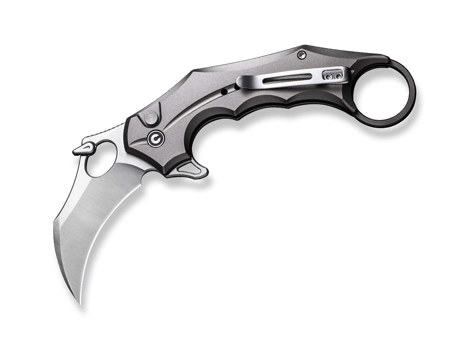 Briceag Incisor II Aluminum Grey CIVIVI- Design Karambit, Mecanism Button Lock