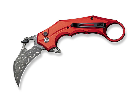 Briceag Incisor II Aluminum Red Damascus CIVIVI- Lama Karambit Damascus, Maner Aluminiu Rosu