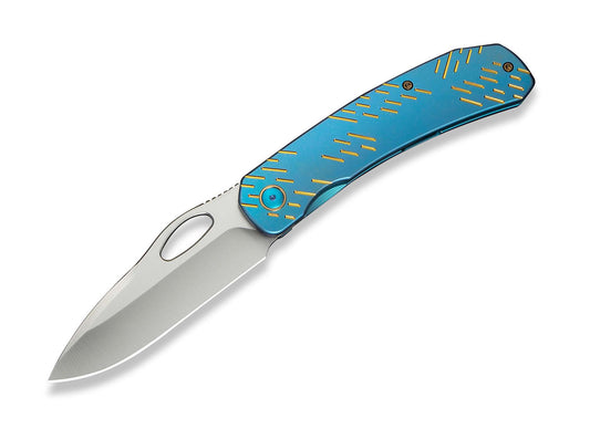 Briceag Inmate 20CV Ti Blue Golden Raindrops WE Knife- Elegant, Robust