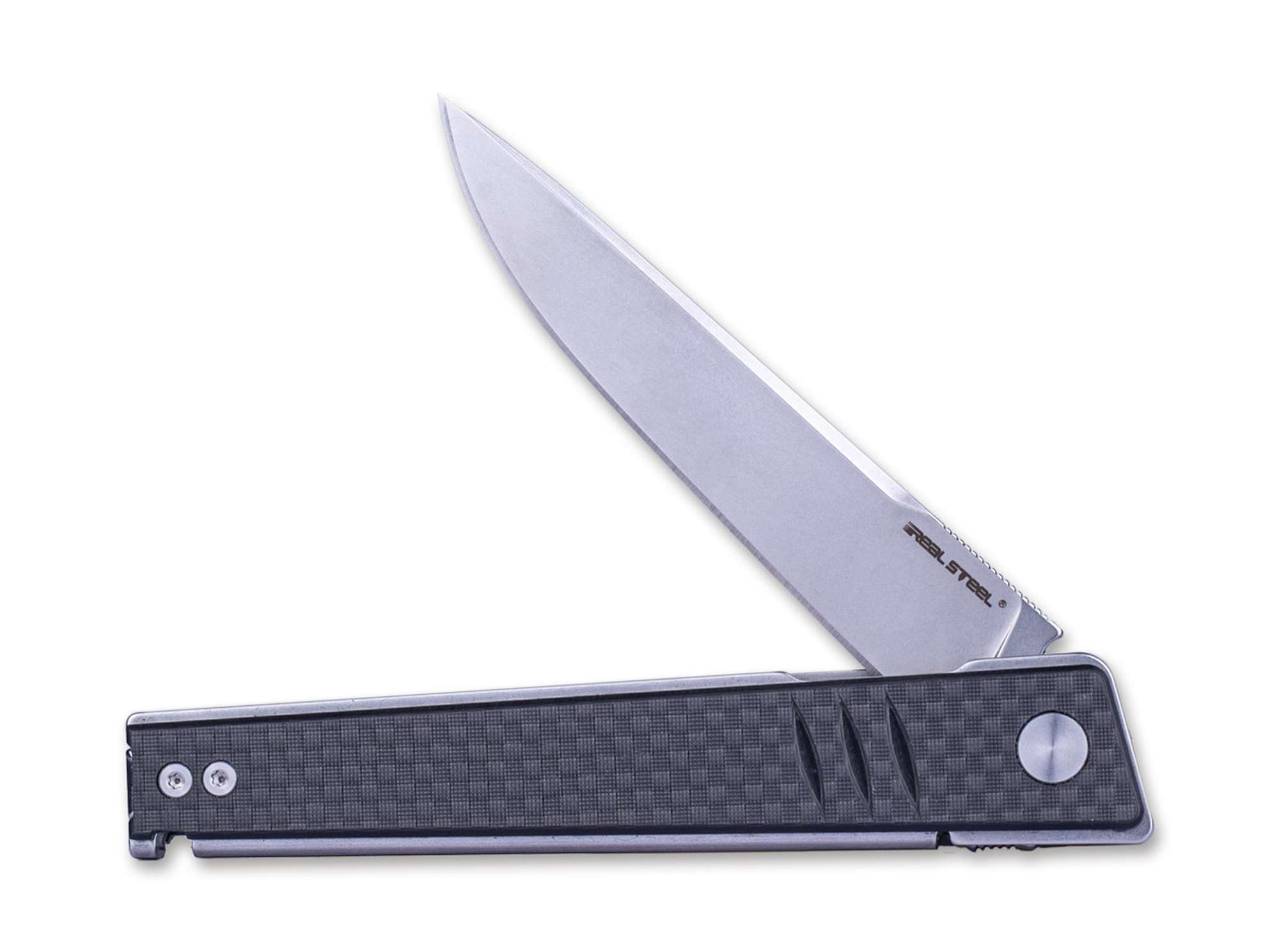Briceag Kikashi G10 CF Black Real Steel- Maner G10 Carbon, Deschidere Flipper
