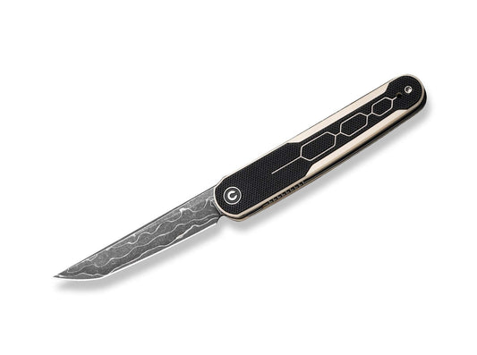 Briceag KwaiQ Milled G10 Ivory & Black Damascus CIVIVI- Lama Damasc, Maner G10