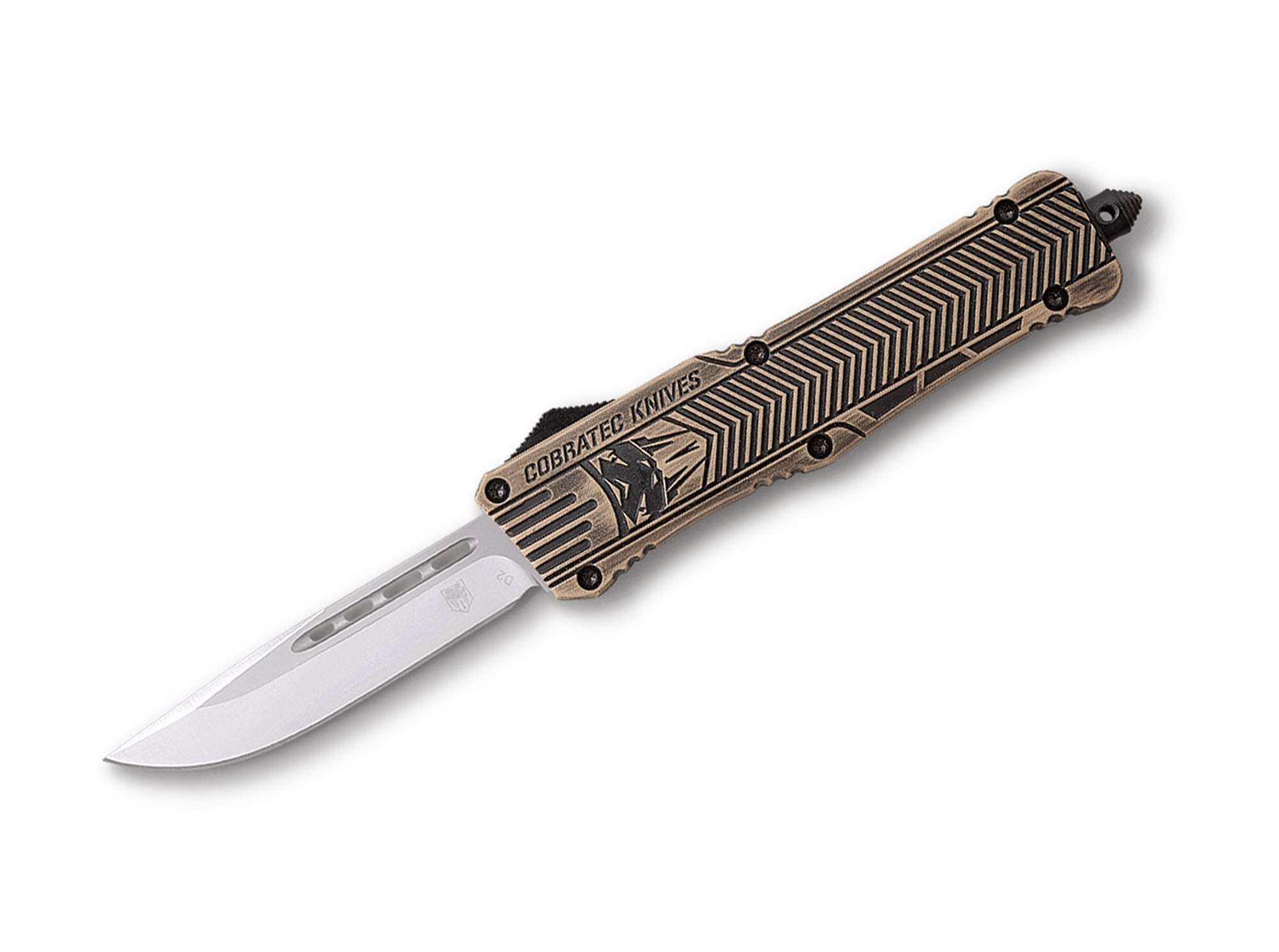 Briceag Medium Desert Sand Distressed CTK-1 Drop CobraTec- OTF Rapid, Mâner Aluminiu