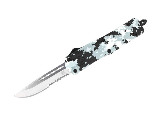 Briceag Medium FS-3 Winter Digi Drop Serrated CobraTec- Mecanism OTF, Maner Aluminiu